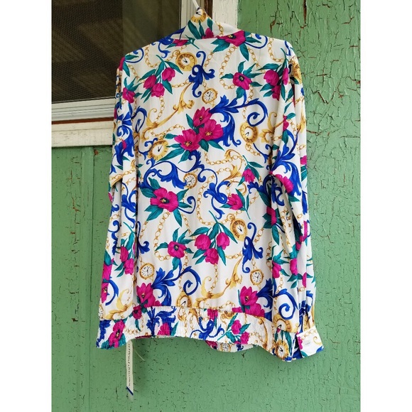 Vintage 80s Alfred Dunner Tie Neck Printed Blouse NWT - Picture 5 of 5